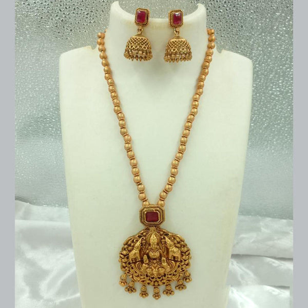 Joyful Jewel Art Matte Gold Plated Pota Stone And Temple Necklace Set