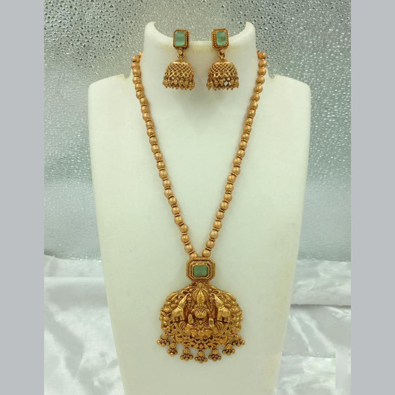 Joyful Jewel Art Matte Gold Plated Pota Stone And Temple Necklace Set