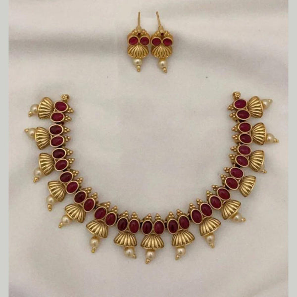 Joyful Jewel Art Matte Gold Plated Pota Stone Necklace Set