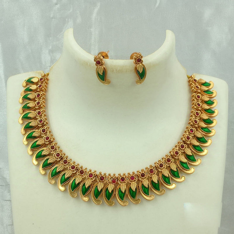 Joyful Jewel Art Matte Gold Plated Pota Stone Meenakari Necklace Set