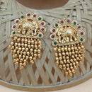 Joyful Jewel Art Matte Gold Plated Pota Stone And Pearl Elephant Shape Dangler Earrings