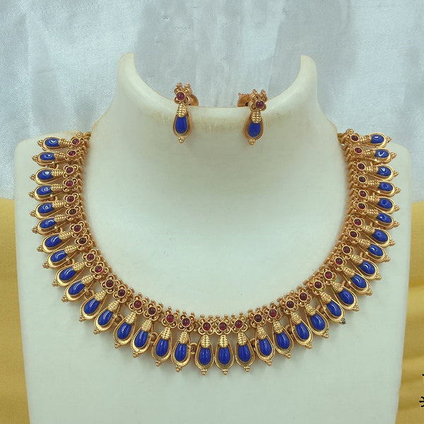 Joyful Jewel Art Matte Gold Plated Pota Stone Necklace Set