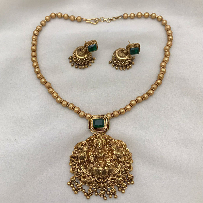 Joyful Jewel Art Matte Gold Plated Pota Stone Temple Necklace Set