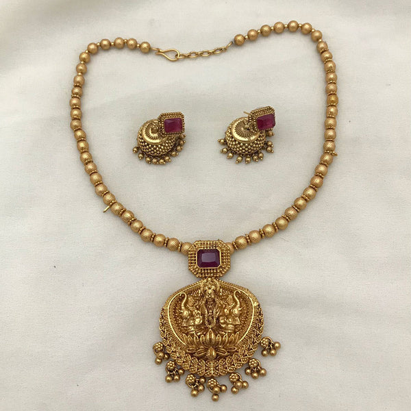 Joyful Jewel Art Matte Gold Plated Pota Stone Temple Necklace Set