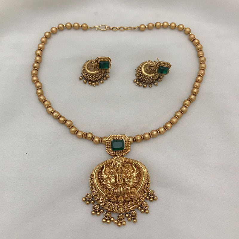 Joyful Jewel Art Matte Gold Plated Pota Stone Temple Necklace Set