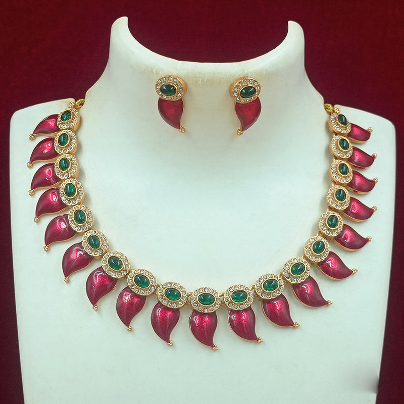 Joyful Jewel Art Matte Gold Plated Pota Stone And Meenakari Necklace Set