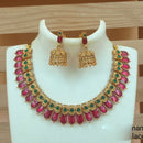Joyful Jewel Art Matte Gold Plated Pota Stone And Meenakari Necklace Set