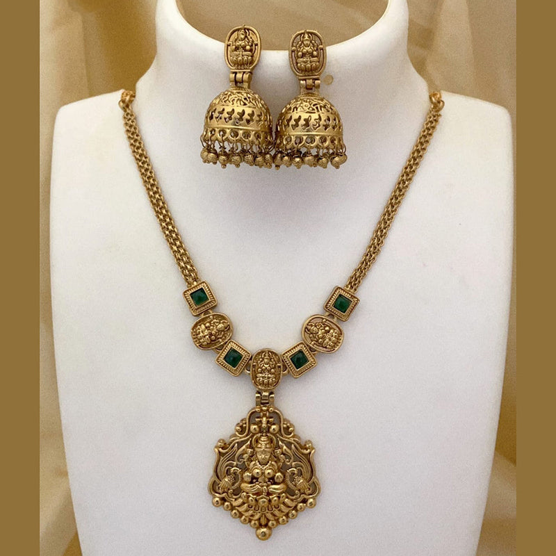 Joyful Jewel Art Matte Gold Plated Pota Stone Temple Necklace Set