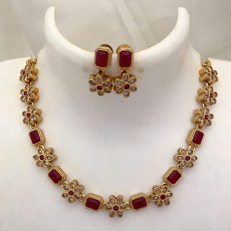 Joyful Jewel Art Matte Gold Plated Pota Stone Necklace Set