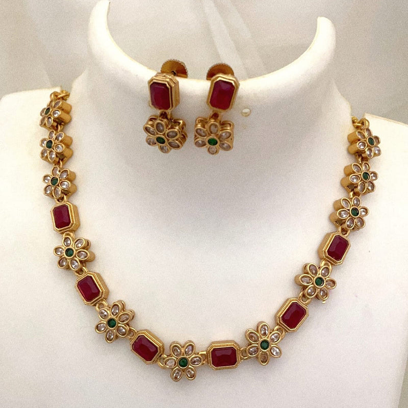 Joyful Jewel Art Matte Gold Plated Pota Stone Necklace Set