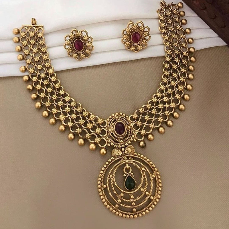 Joyful Jewel Art Matte Gold Plated Pota Stone Necklace Set