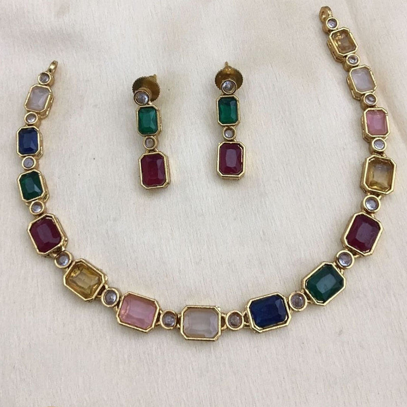 Joyful Jewel Art Matte Gold Plated Crystal Stone Necklace Set