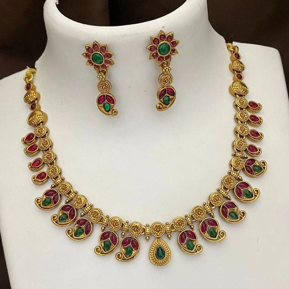 Joyful Jewel Art Matte Gold Plated Pota Stone Necklace Set