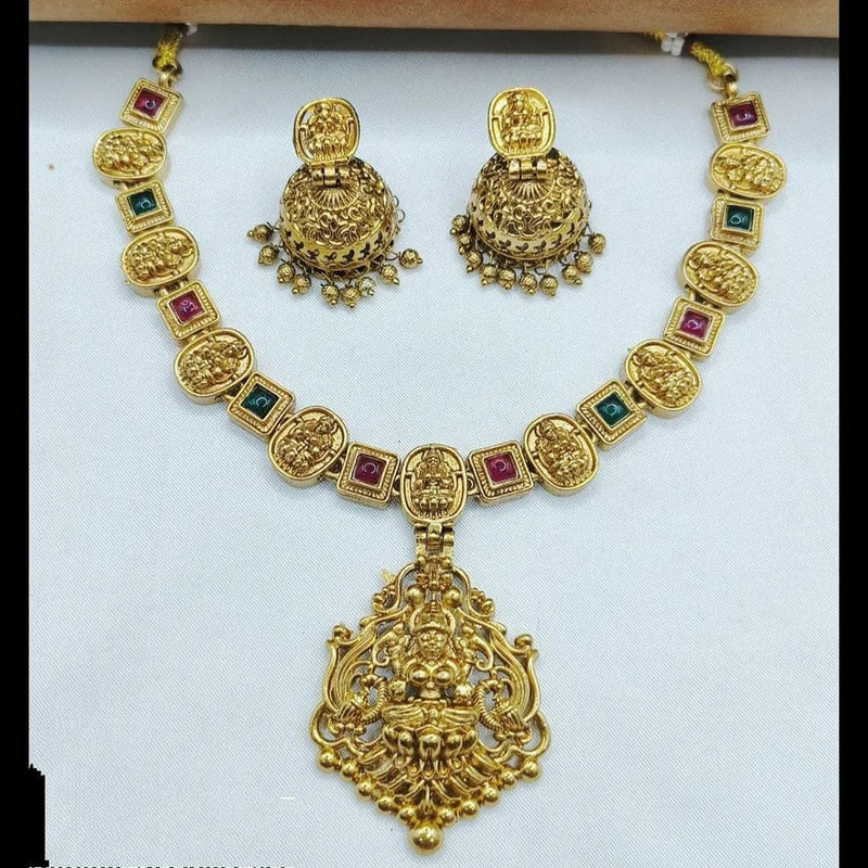 Joyful Jewel Art Matte Gold Plated Pota Stone  And Temple Necklace Set