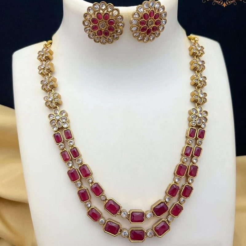 Joyful Jewel Art Matte Gold Plated Crystal Stone Necklace Set