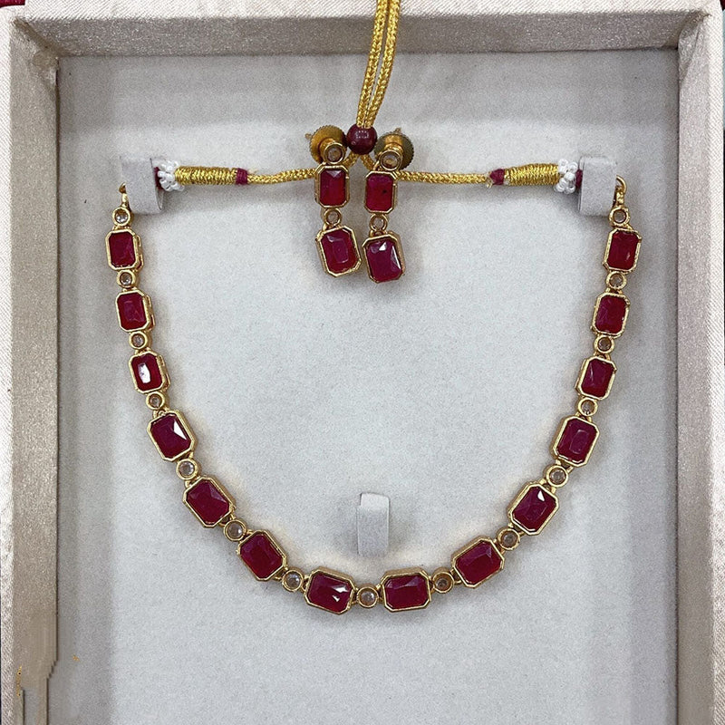 Joyful Jewel Art Matte Gold Plated Crystal Stone Necklace Set