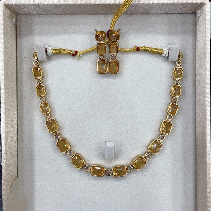 Joyful Jewel Art Matte Gold Plated Crystal Stone Necklace Set