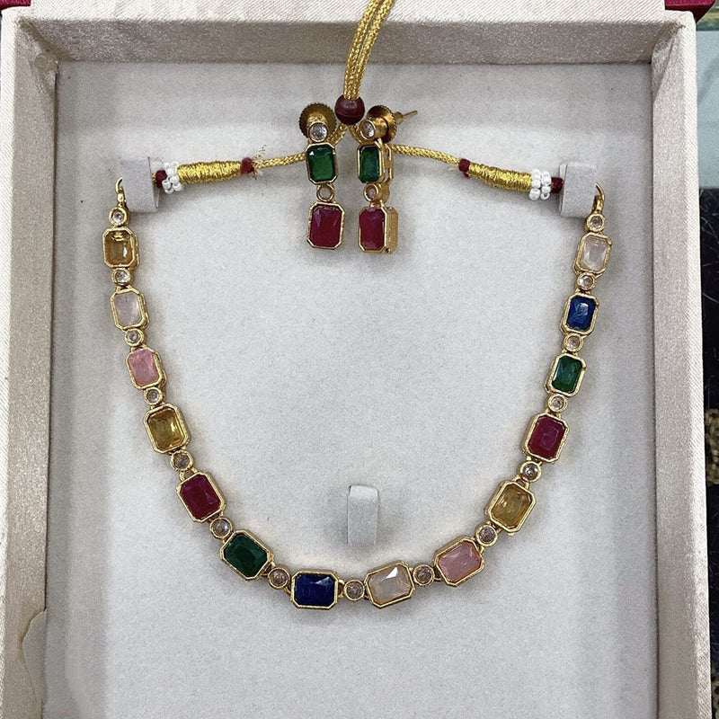 Joyful Jewel Art Matte Gold Plated Crystal Stone Necklace Set