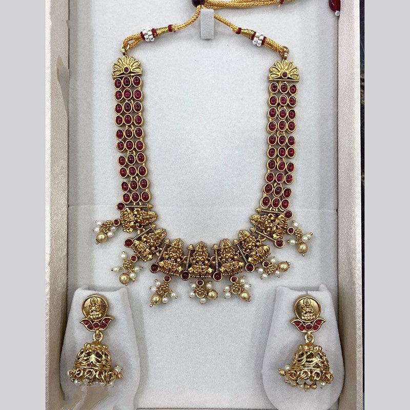 Joyful Jewel Art Matte Gold Plated Pota Stone Temple Necklace Set