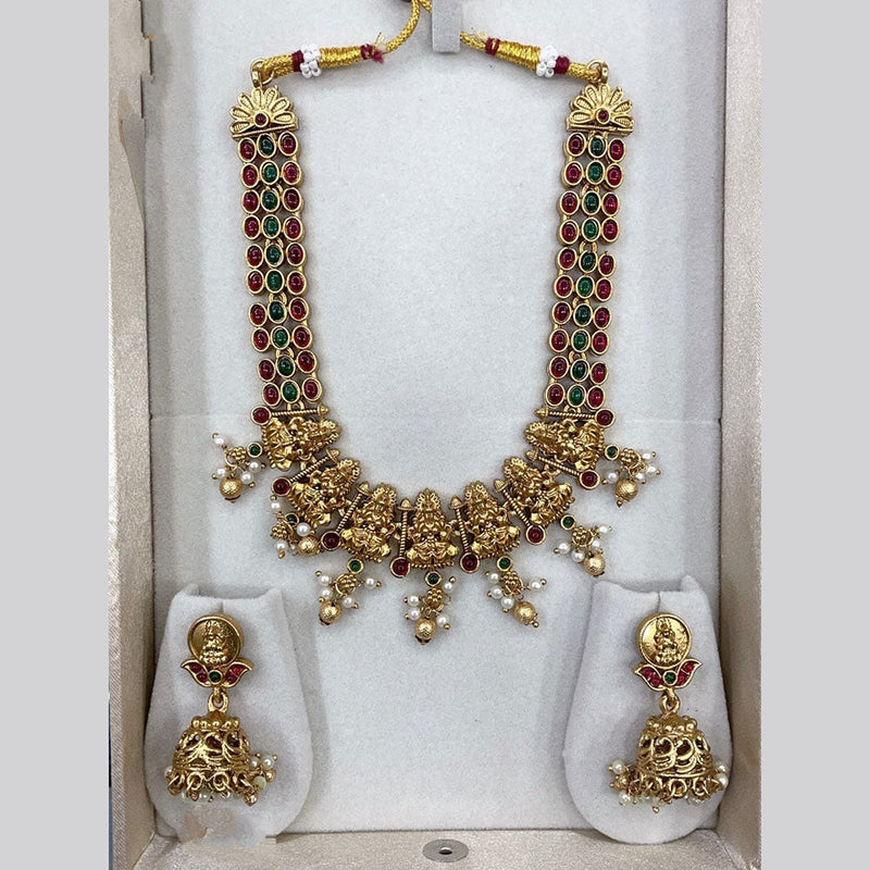 Joyful Jewel Art Matte Gold Plated Pota Stone Temple Necklace Set