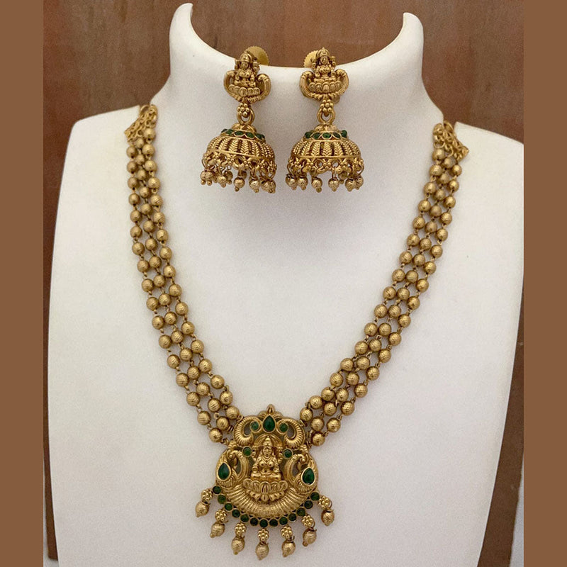 Joyful Jewel Art Matte Gold Plated Pota Stone Temple Necklace Set