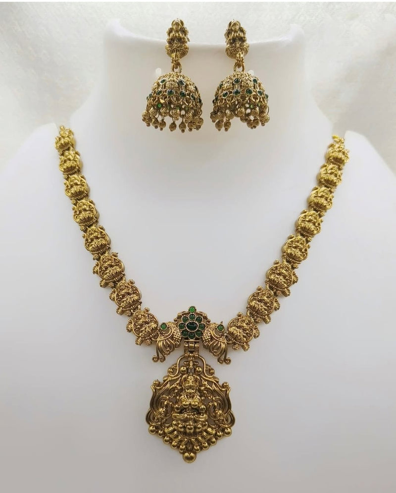 Joyful Jewel Art Matte Gold Plated Pota Stone Temple Necklace Set