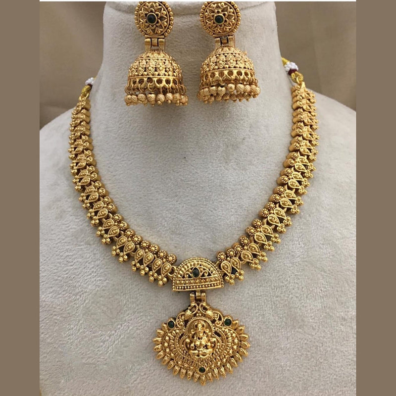 Joyful Jewel Art Matte Gold Plated Pota Stone Temple Necklace Set