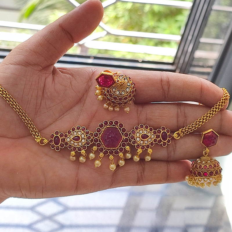 Joyful Jewel Art Matte Gold Plated Crystal Stone Choker Necklace Set