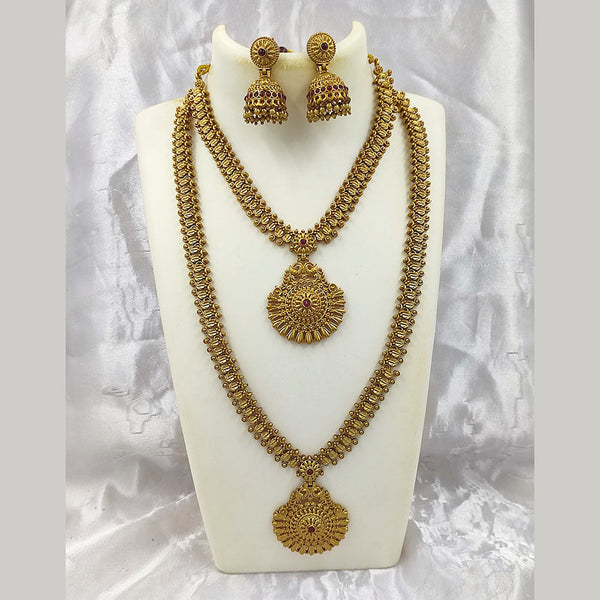 Joyful Jewel Art Matte Gold Plated Pota Stone Double Necklace Set