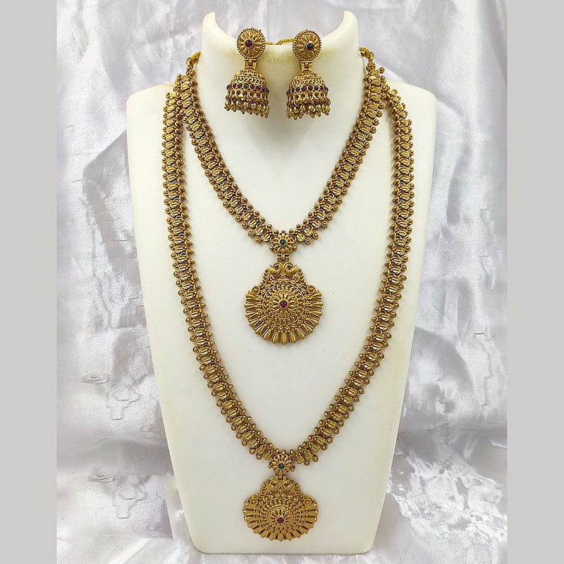 Joyful Jewel Art Matte Gold Plated Pota Stone Double Necklace Set