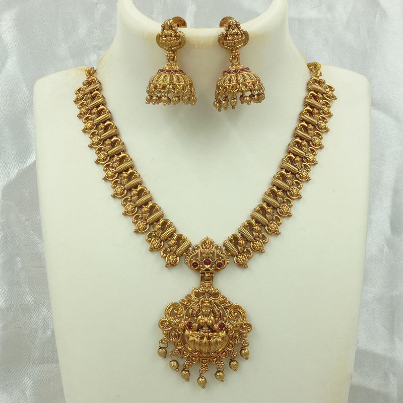 Joyful Jewel Art Matte Gold Plated Pota Stone And Temple Necklace Set