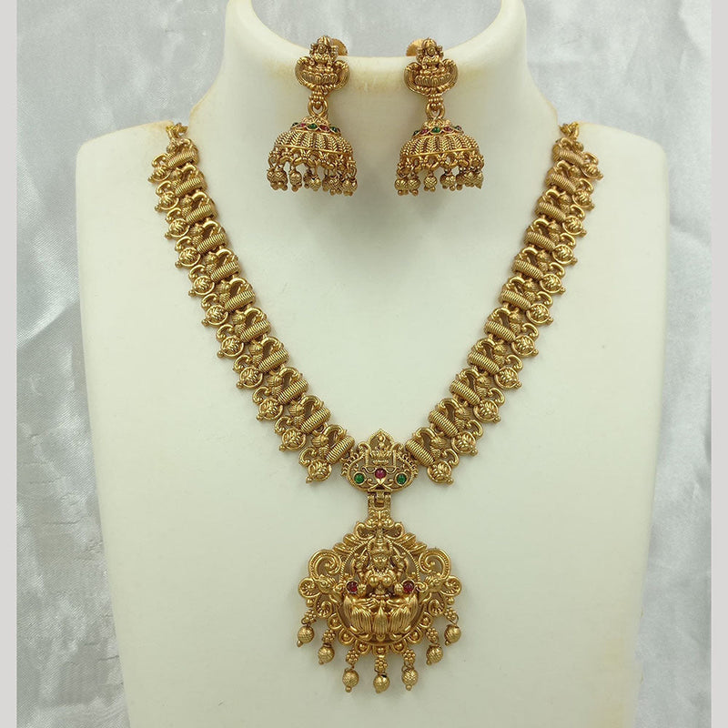 Joyful Jewel Art Matte Gold Plated Pota Stone And Temple Necklace Set