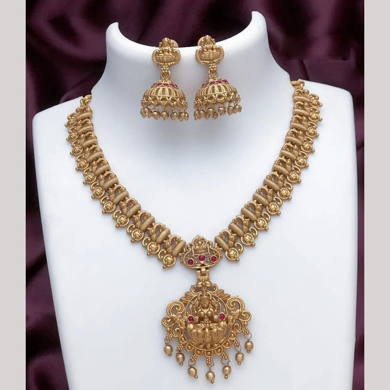 Joyful Jewel Art Matte Gold Plated Pota Stone Temple Necklace Set