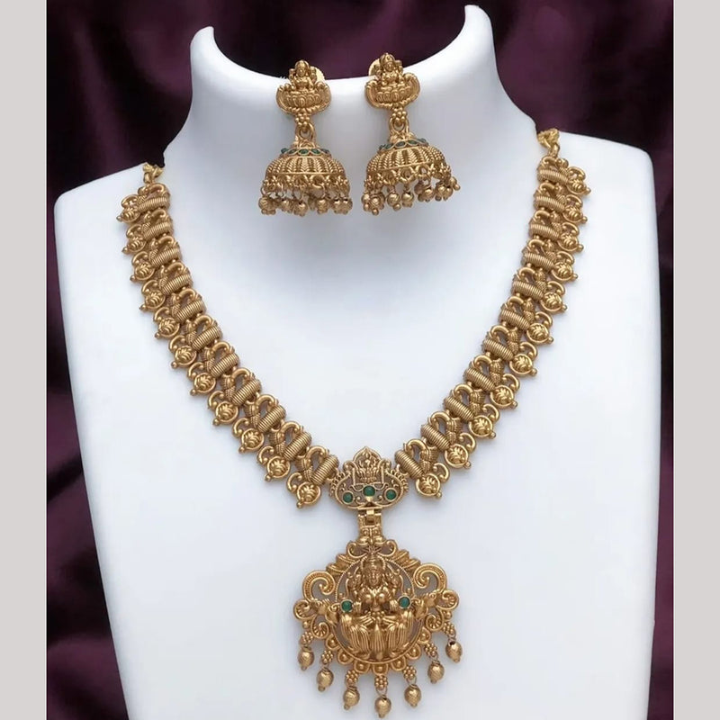 Joyful Jewel Art Matte Gold Plated Pota Stone Temple Necklace Set