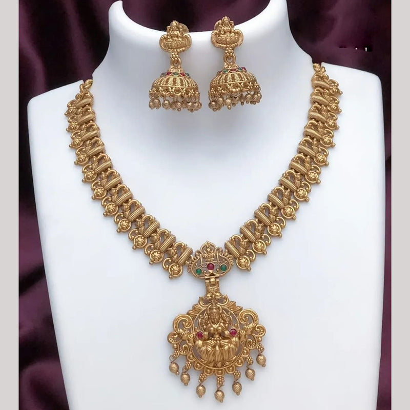 Joyful Jewel Art Matte Gold Plated Pota Stone Temple Necklace Set