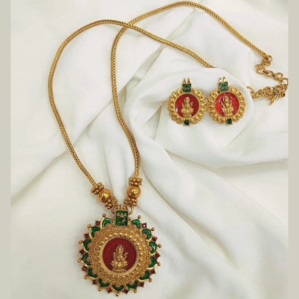 Joyful Jewel Art Matte Gold Plated Meenakari Temple Necklace Set