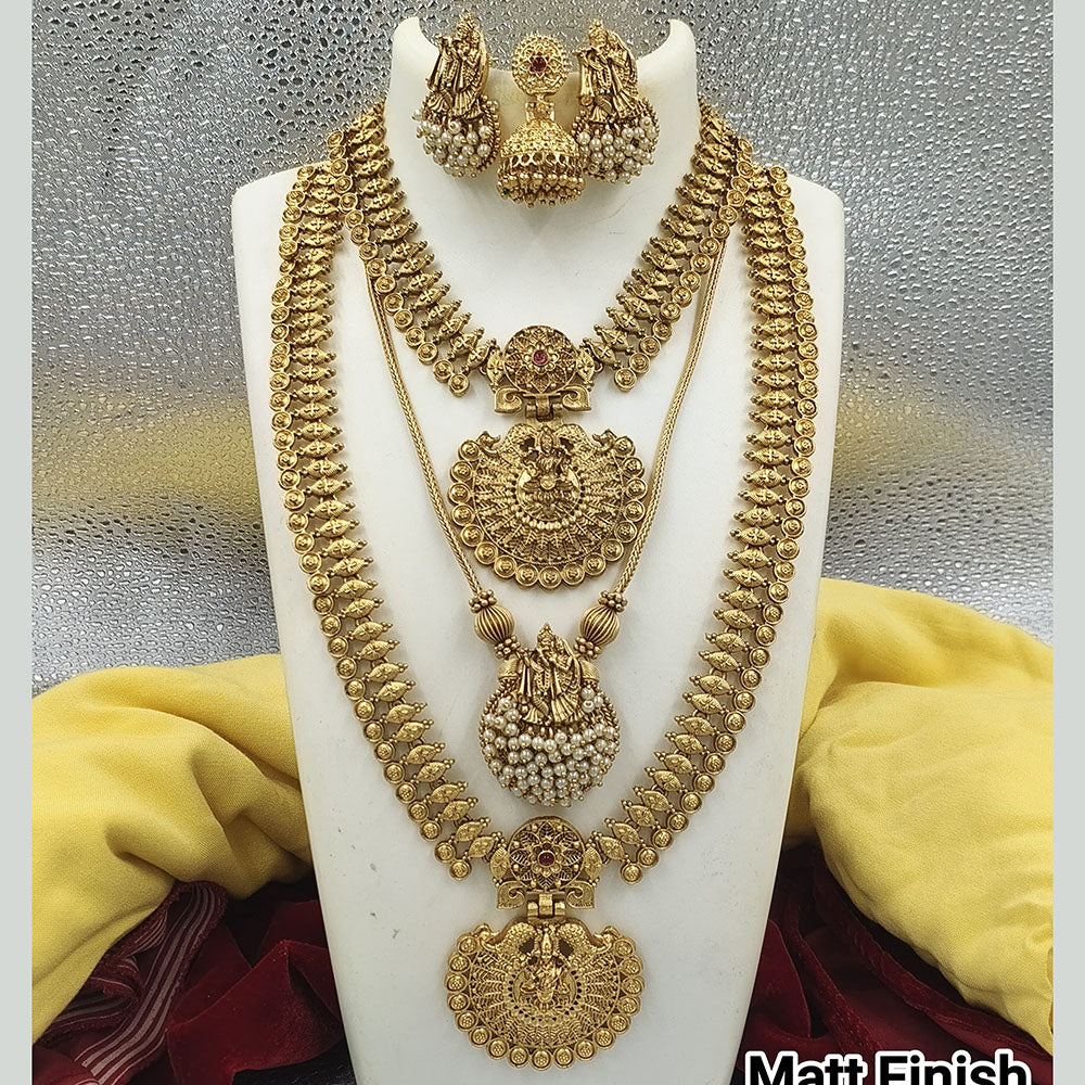 Joyful Jewel Art Matte Gold Plated Pota Stone Temple Combo Necklace Set