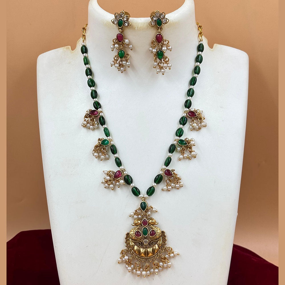 Joyful Jewel Art Matte Gold Plated Pota Stone And Pearls Necklace Set