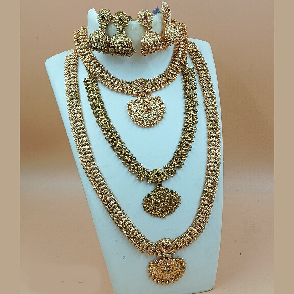 Joyful Jewel Art Matte Gold Plated Pota Stone Temple Combo Necklace Set