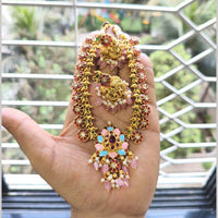 Joyful Jewel Art Matte Gold Plated Pota Stone And Pearls Necklace Set