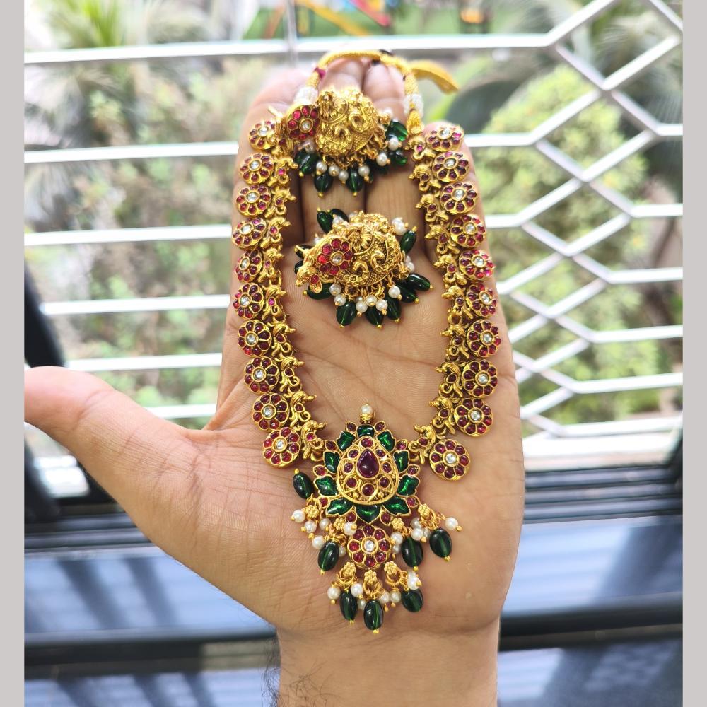 Joyful Jewel Art Matte Gold Plated Pota Stone And Pearls Necklace Set