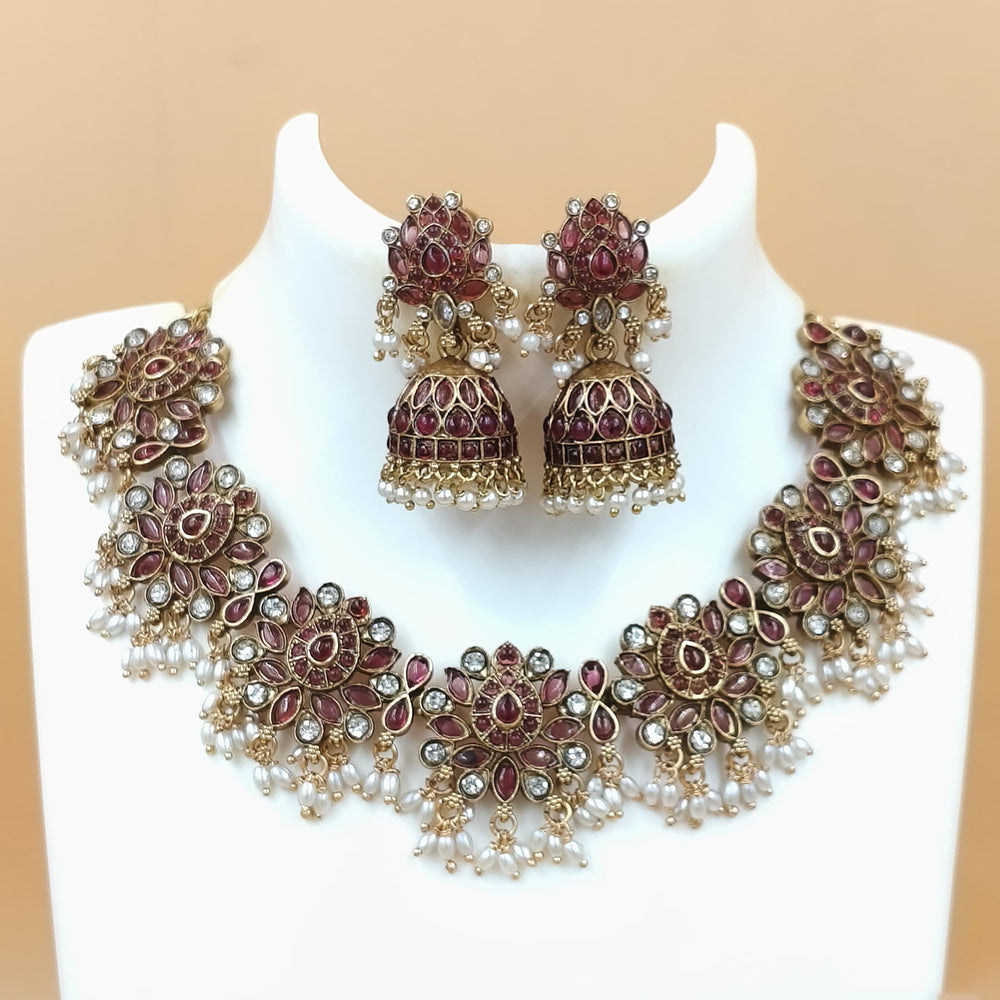 Joyful Jewel Art Matte Gold Plated Pota Stone Necklace Set
