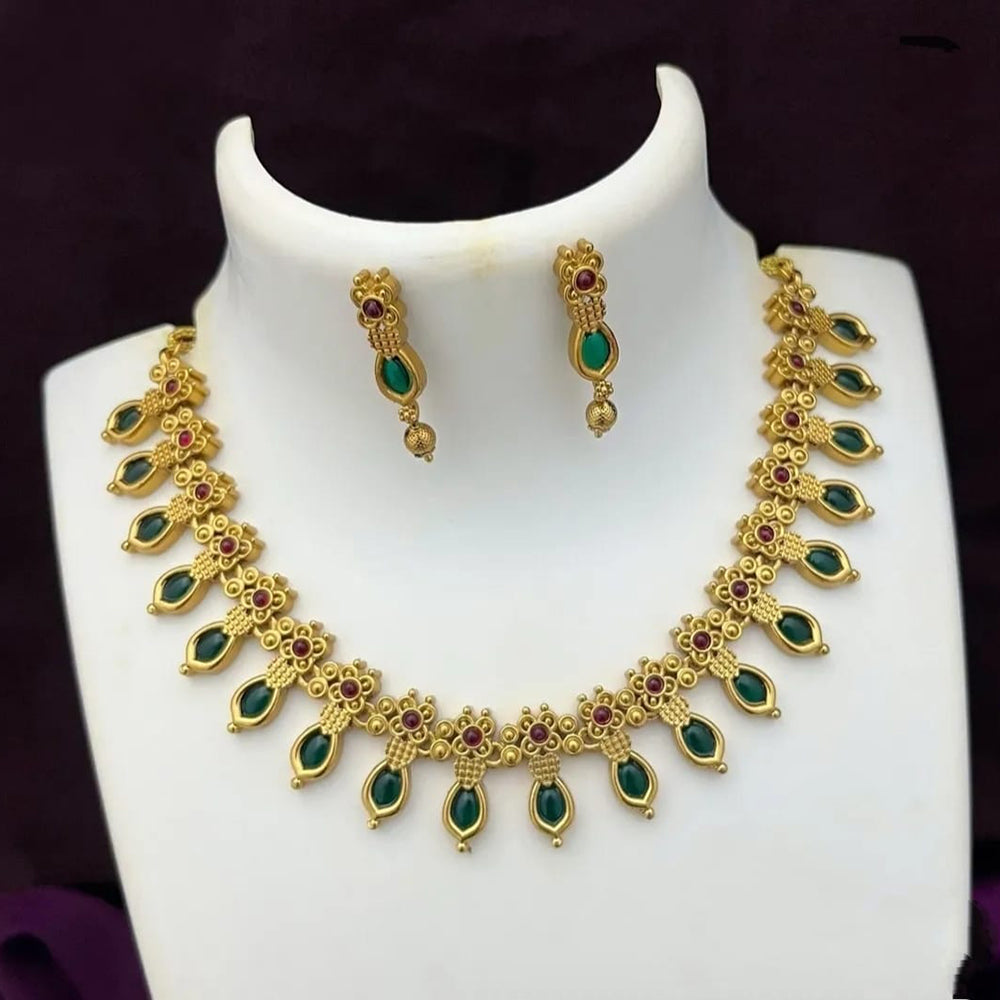 Joyful Jewel Art Matte Gold Plated Pota Stone Necklace Set