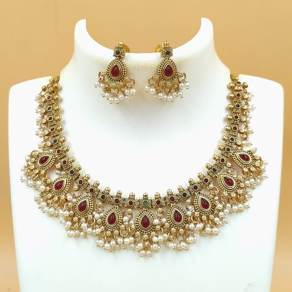 Joyful Jewel Art Matte Gold Plated Pota Stone Necklace Set