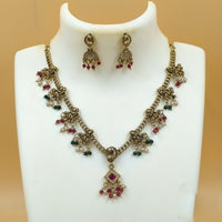 Joyful Jewel Divine Elegance Art Matte Gold Plated Temple And Beads Necklace Set