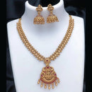 Joyful Jewel Divine Grace Art Matte Gold Plated Pota Stone Temple Necklace Set