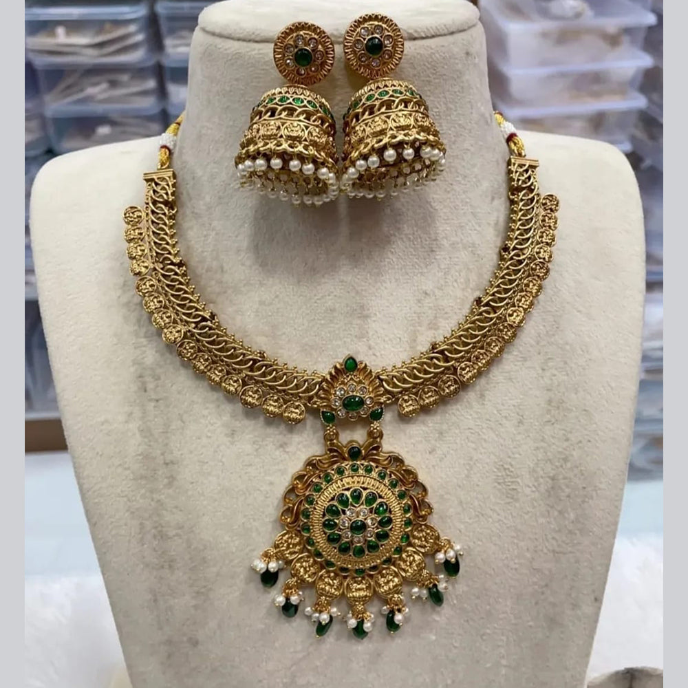 Joyful Jewel Art  Matte Gold Plated Pota Stone And Pearl Necklace Set