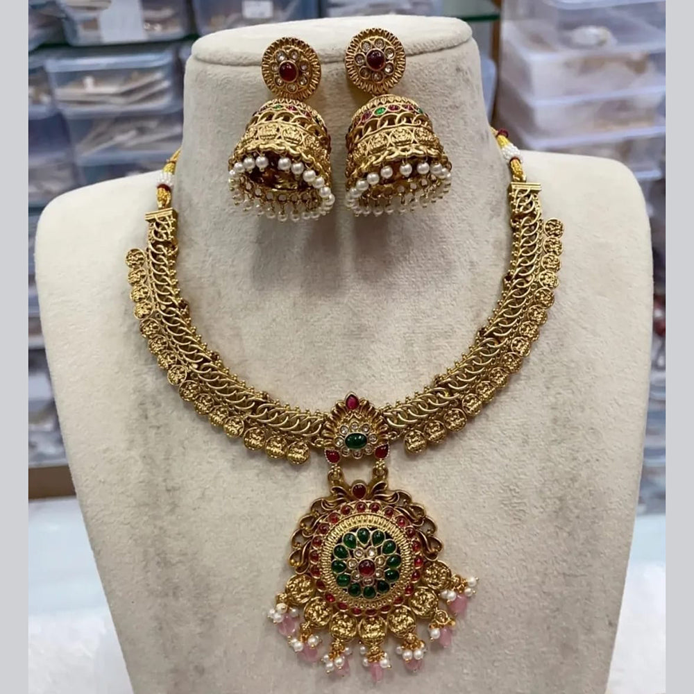 Joyful Jewel Art  Matte Gold Plated Pota Stone And Pearl Necklace Set