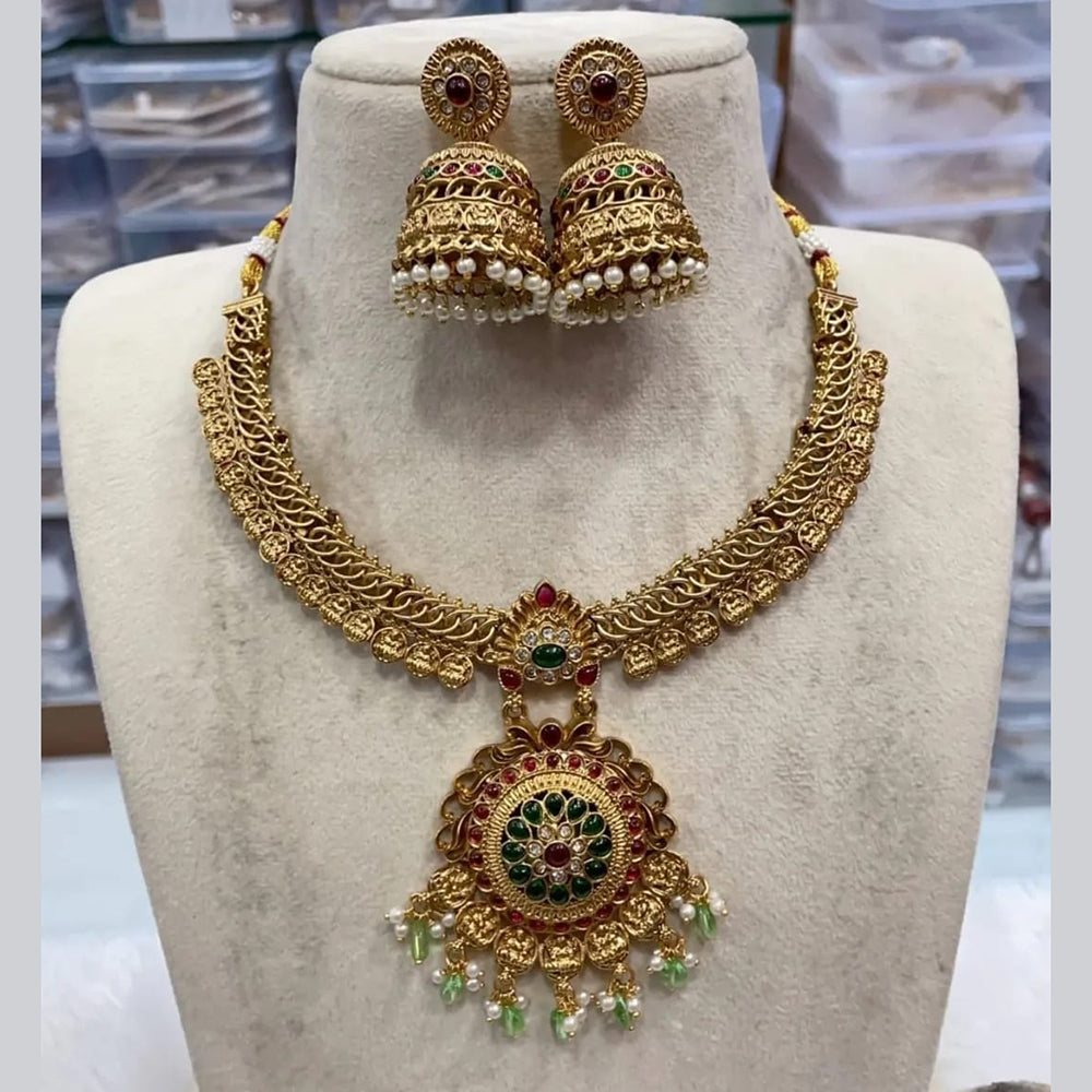 Joyful Jewel Art  Matte Gold Plated Pota Stone And Pearl Necklace Set