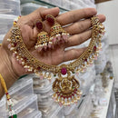 Joyful Jewel Art  Matte Gold Plated Pota Stone And Pearl Necklace Set